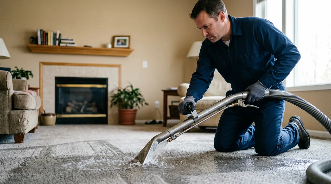 Water damage restoration technician working near Hobart, NY
